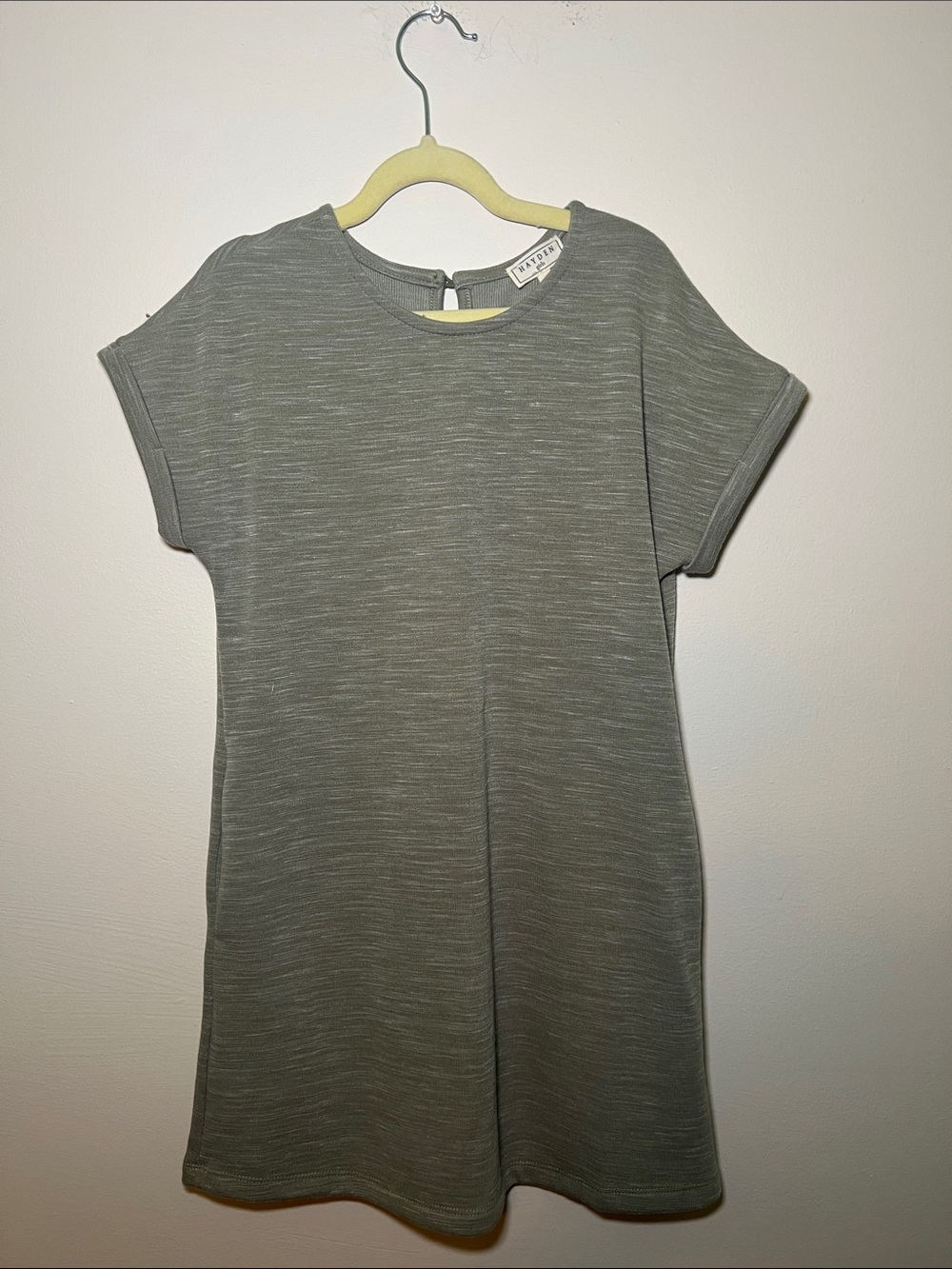 Hayden Girls Heathered Olive Green Short Sleeve Shift Dress